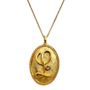 Oscar de la Renta Gold-Plated Initial "L" Pendant Necklace with Crystal Detai